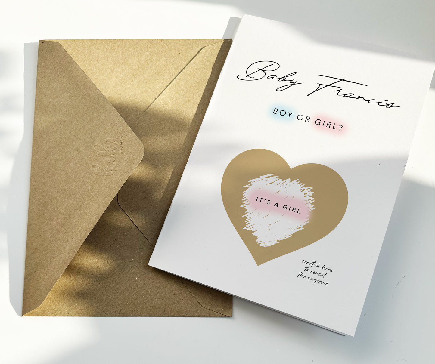 Baby gender reveal scratch card