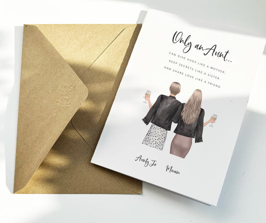 Personalised Aunt Birthday Card with Illustration of Aunt and Niece