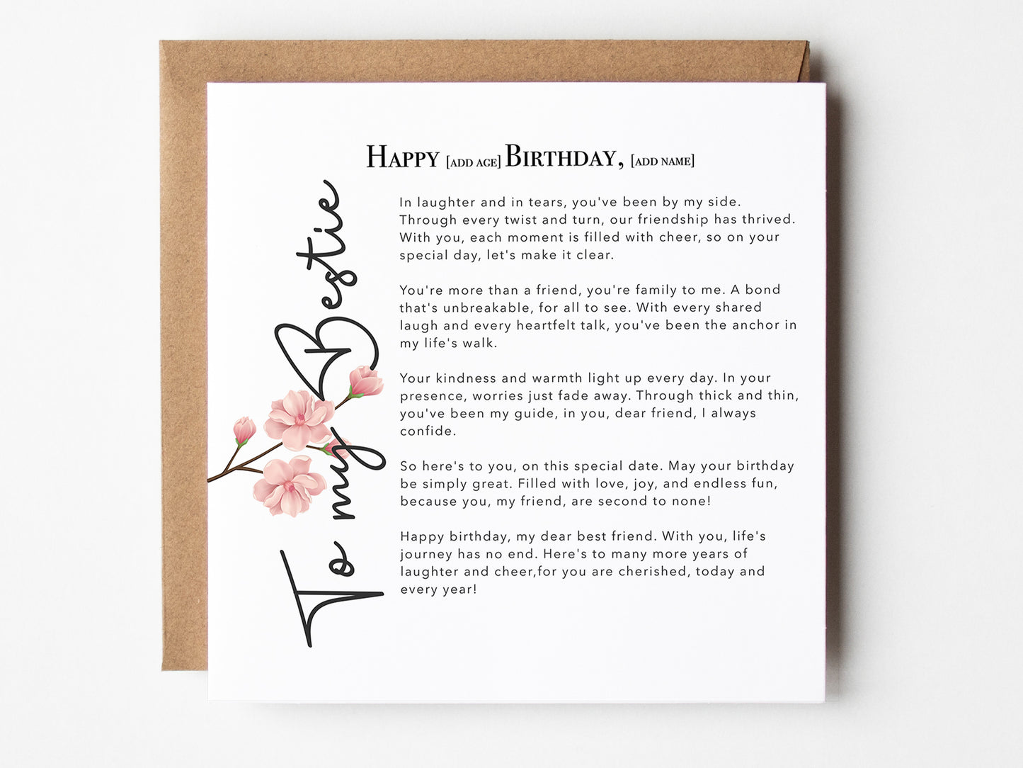 Personalised Happy Birthday to My Favourite Bestie! Best Friend Card with Words of Friendship