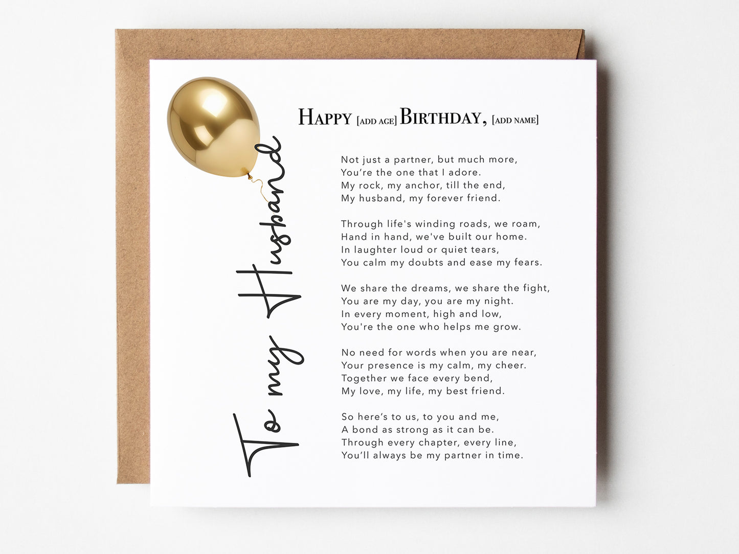 Personalised To my Husband Special Birthday Card - Sentimental Verse - Handmade