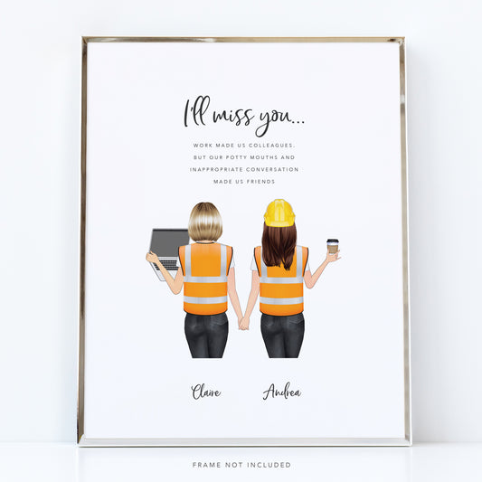 Work Friends Leaving Gift, Personalised Construction Worker Print