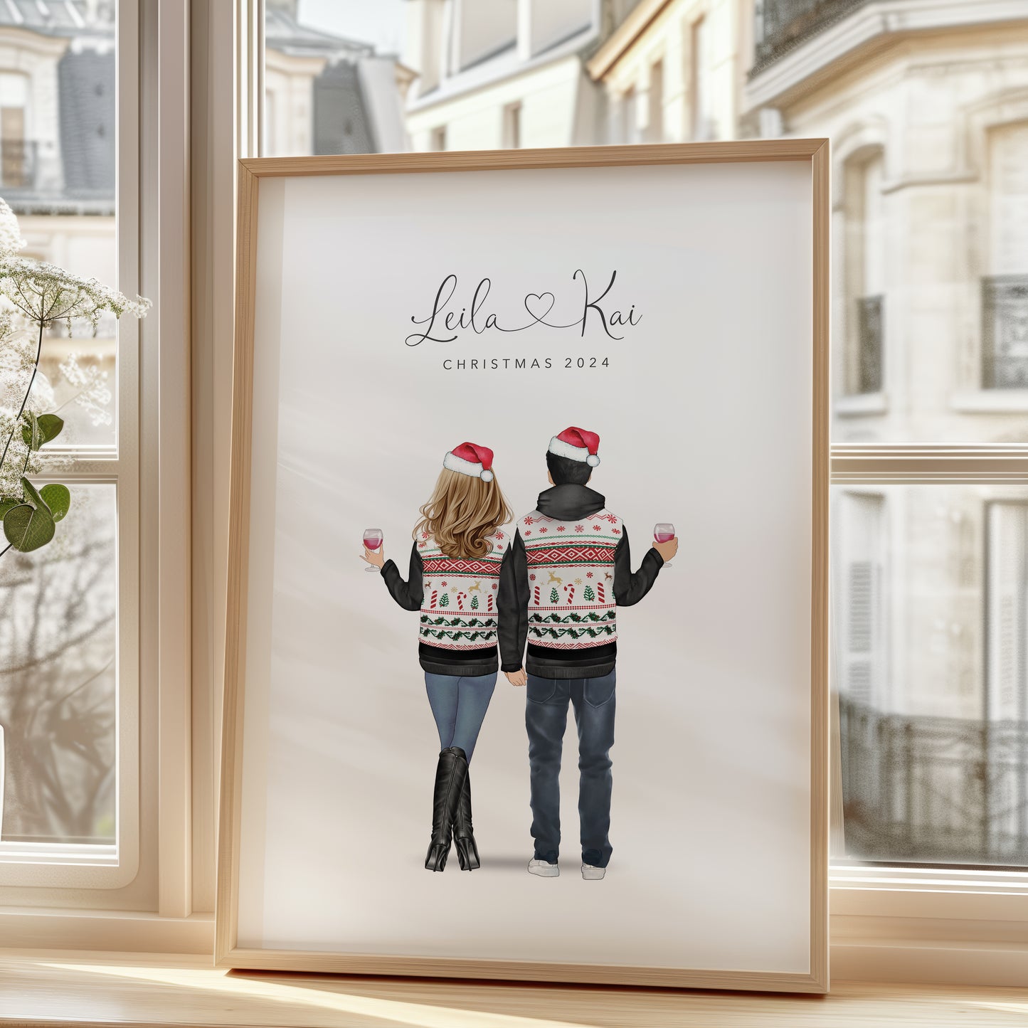 Romantic Christmas Personalised Portrait of Couple in Love
