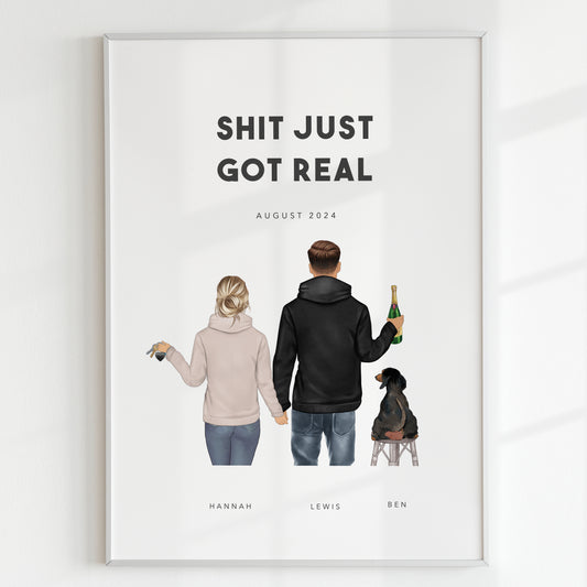 Personalised Print Of Couple With Pets - Housewarming Gift