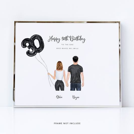 Personalised 30th Birthday Gift - Couple Illustration