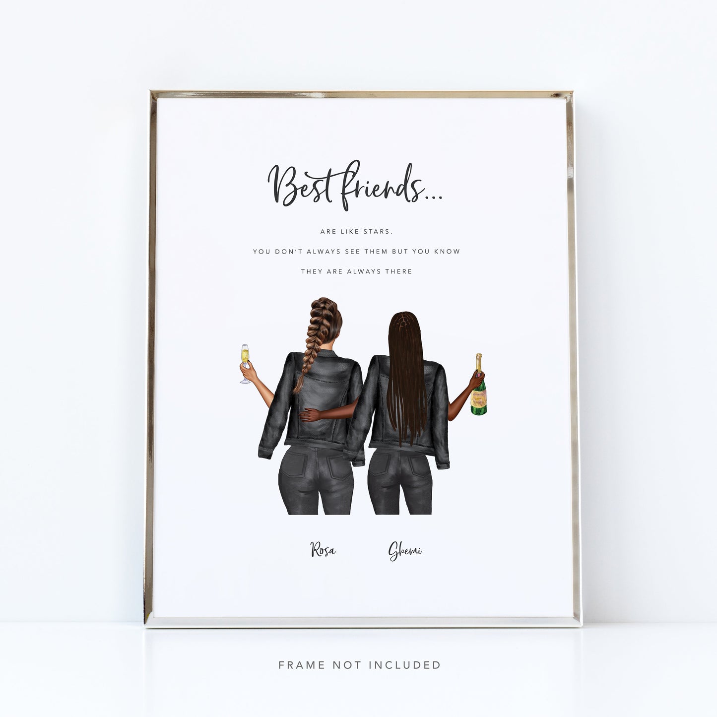 Personalised best friends print from behind - customise skin, hair and body type
