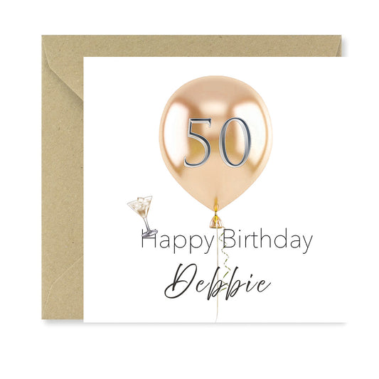 Custom 50th Birthday Card - Personalised Name Card for Best Friend, Special Milestone BDay Greetings