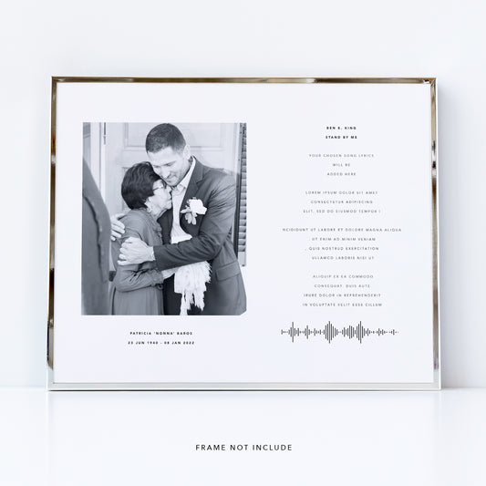 Memorial song lyrics print in loving memory of Mum