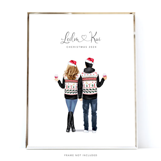 Romantic Christmas Personalised Portrait of Couple in Love