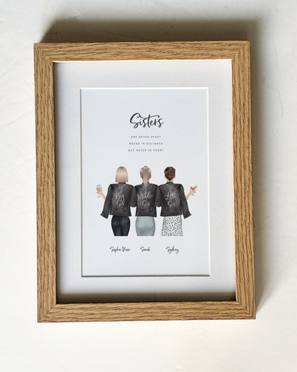 Custom Sister Portrait With Wood Frame