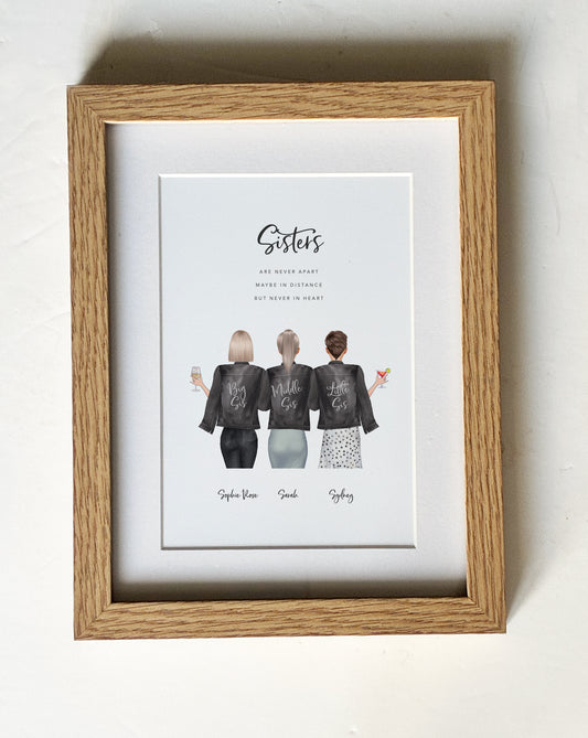 Custom Sister Portrait With Wood Frame