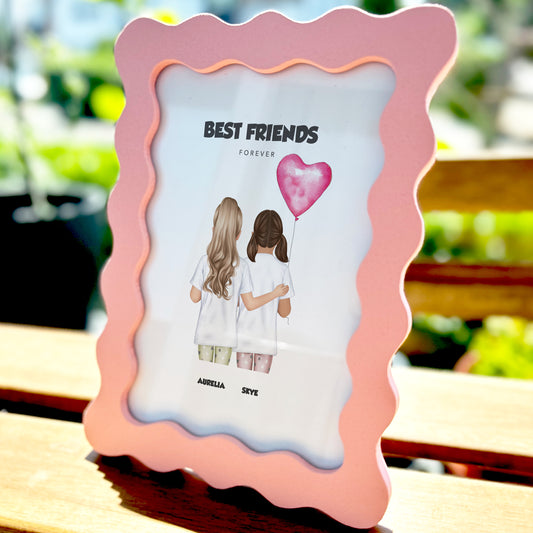 Personalised Little Girls Best Friends Print With Pink Wiggle Frame