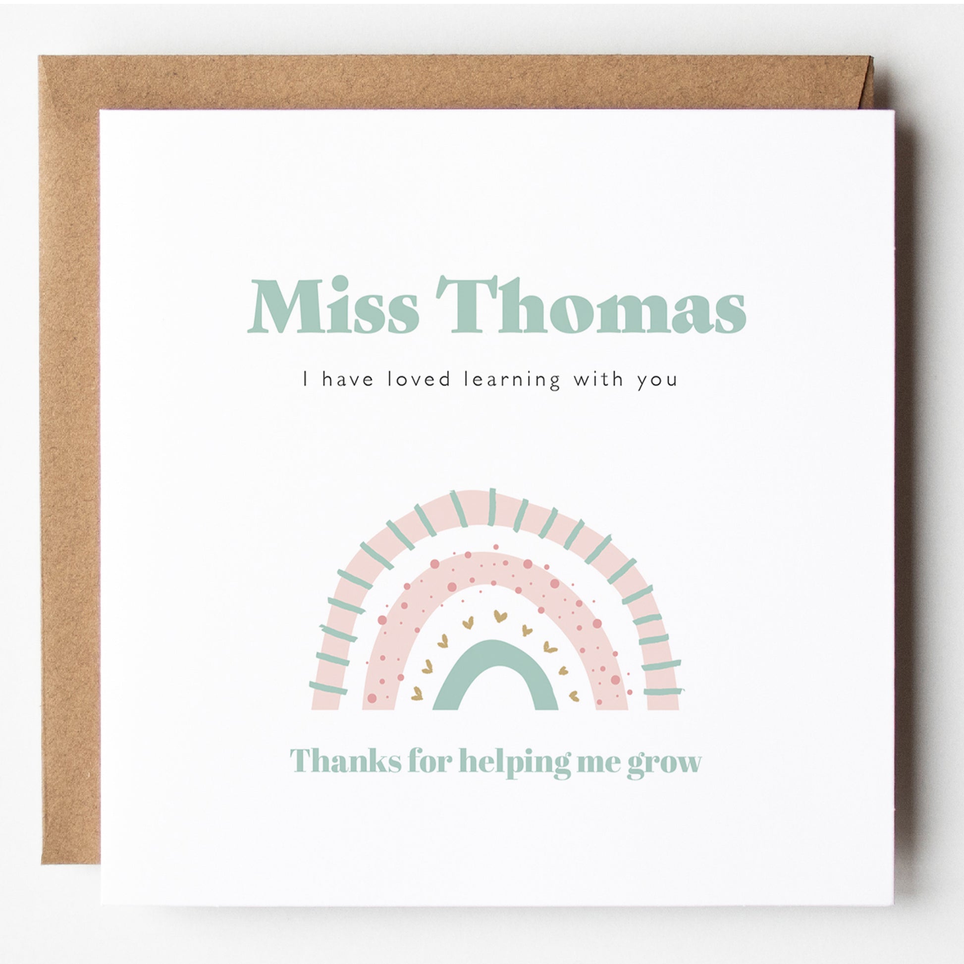 Thanks for helping me to grow, Personalised Thank You Card for a Teacher