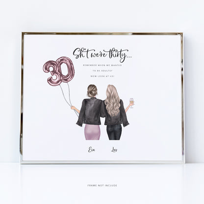 Personalised birthday best friends gift with custom illustration from behind - Create for any milestone birthday, 18th, 21st, 25th, 30th, 40th and  60th birthdays