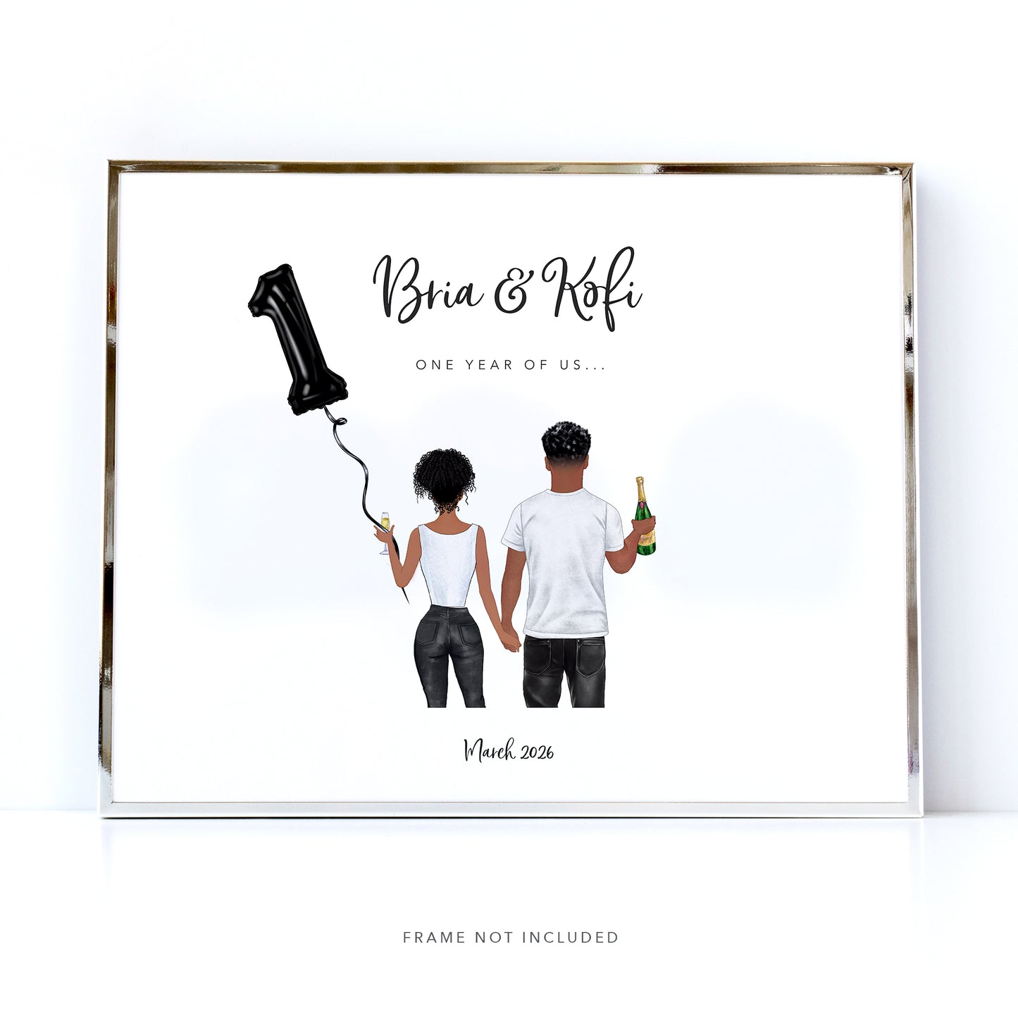 Personalised anniversary gift with back view illustration of a couple