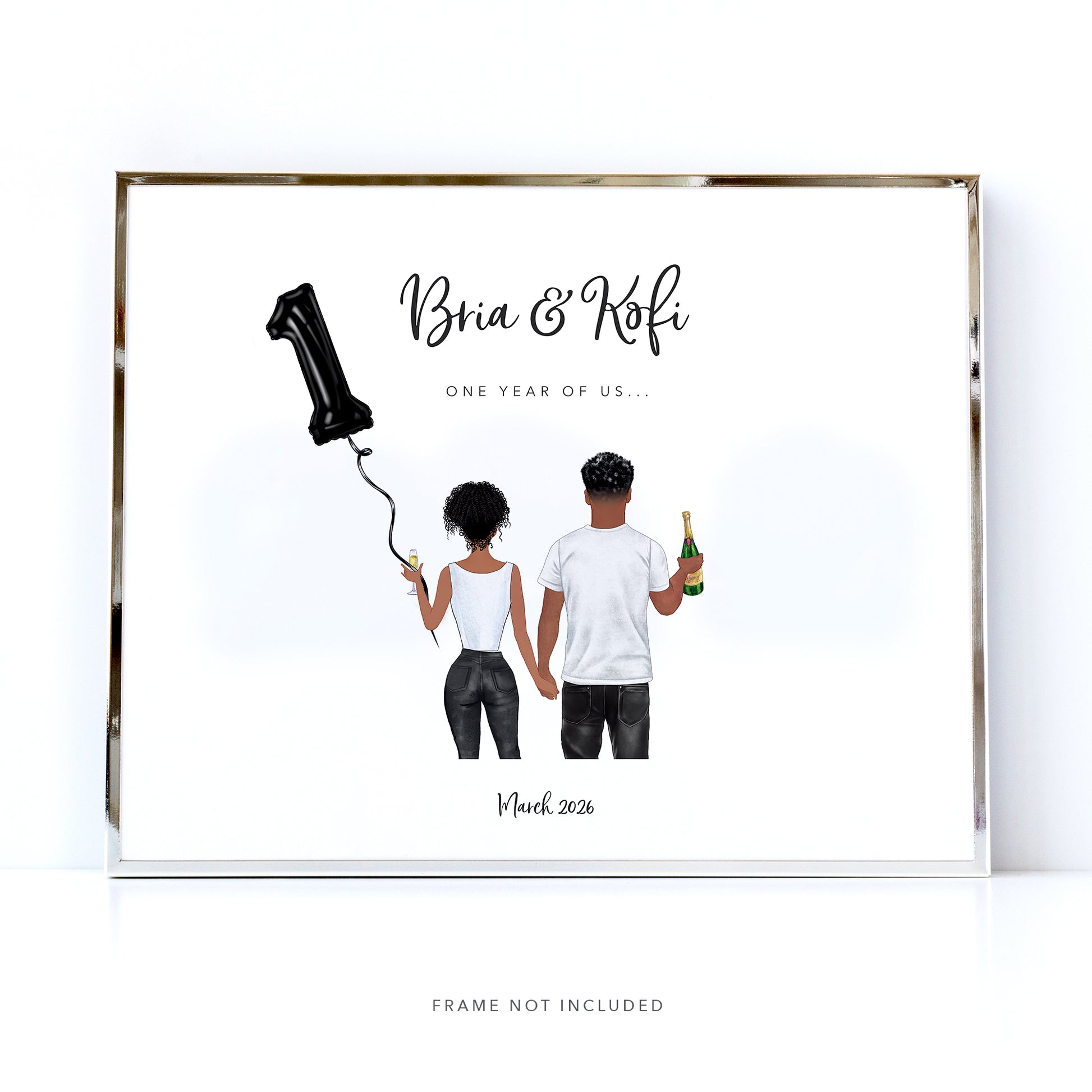 Personalised anniversary gift with back view illustration of a couple