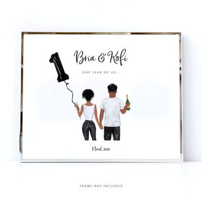 Personalised anniversary gift with back view illustration of a couple