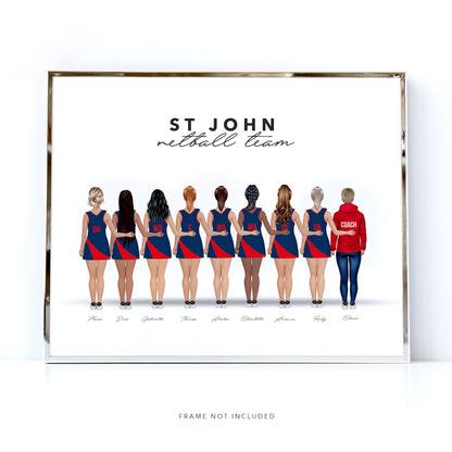 Netball team picture, back illustration