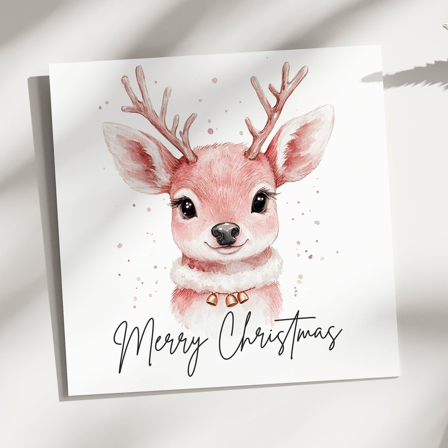 Pink Reindeer Christmas Card