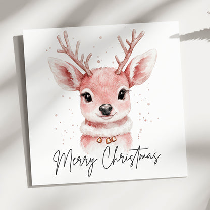 Pink Reindeer Christmas Card