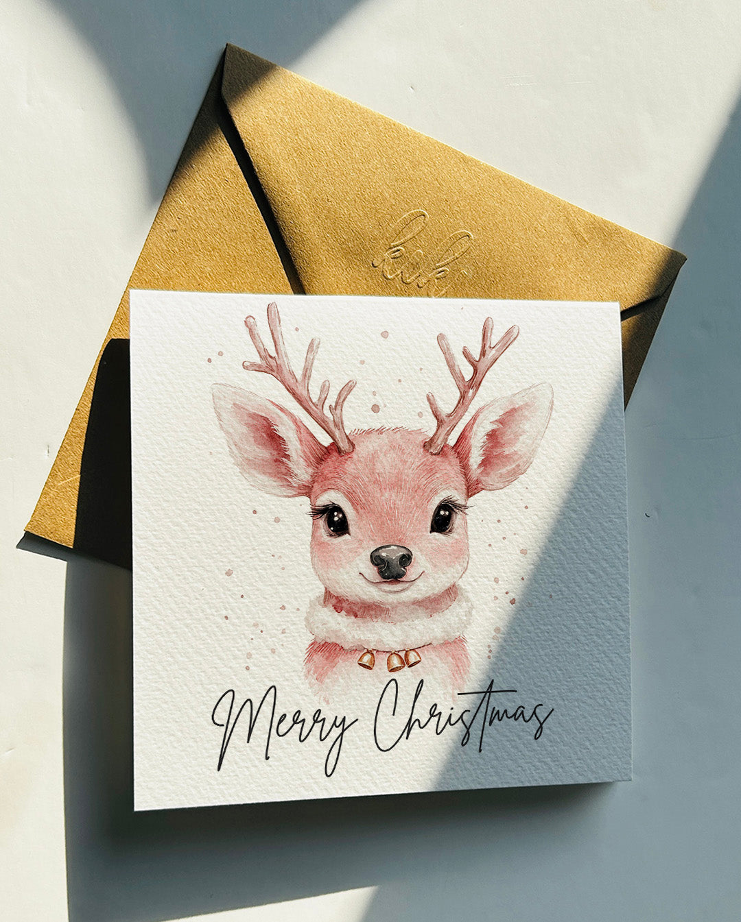 Pink Reindeer Christmas Card