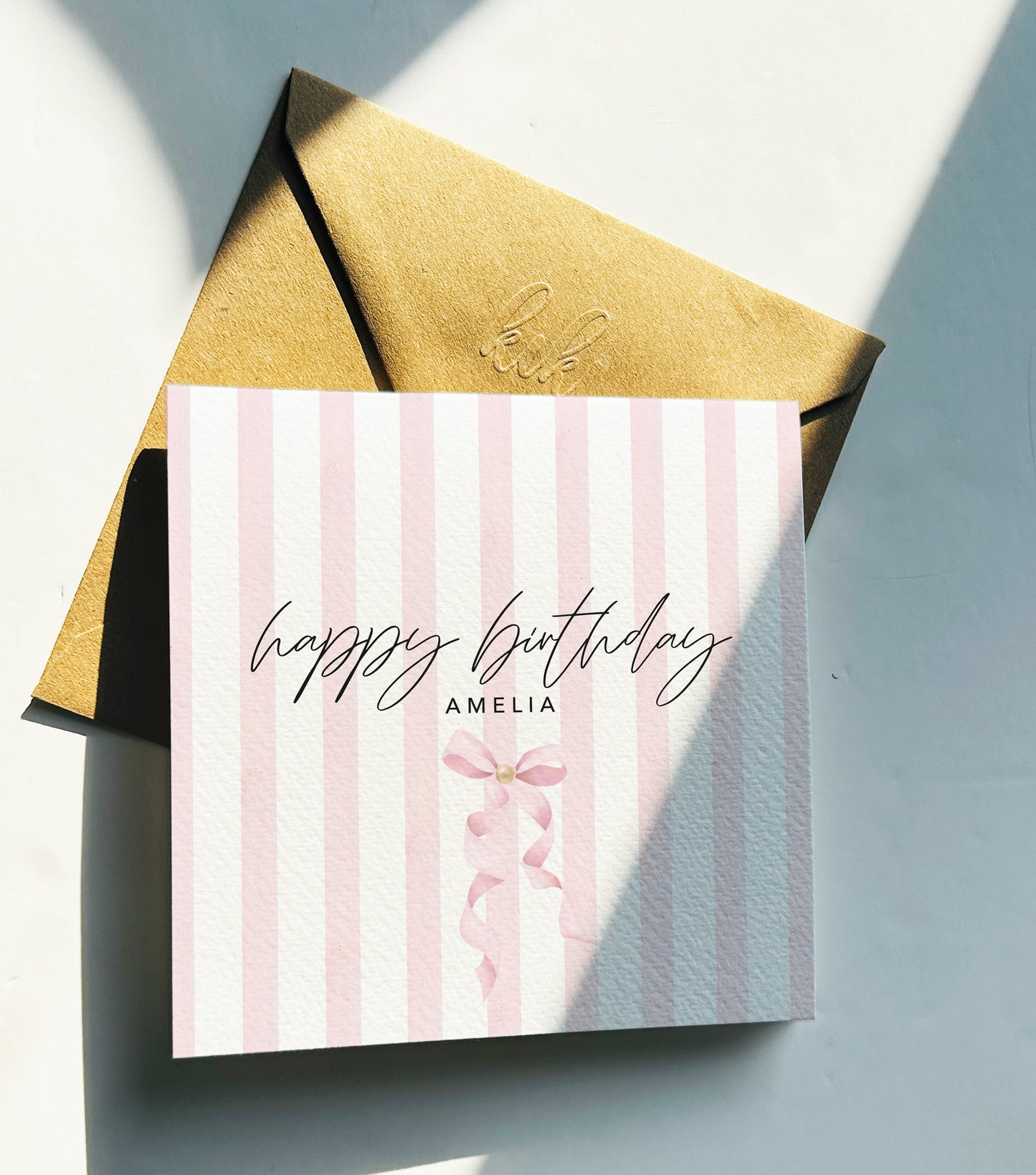 Personalised Pink Bow Birthday Card for Her | Custom Name Birthday Card