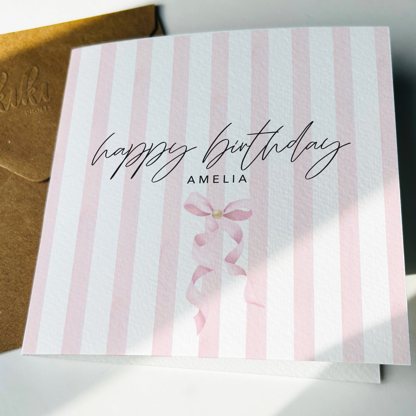 Personalised Pink Bow Birthday Card for Her | Custom Name Birthday Card