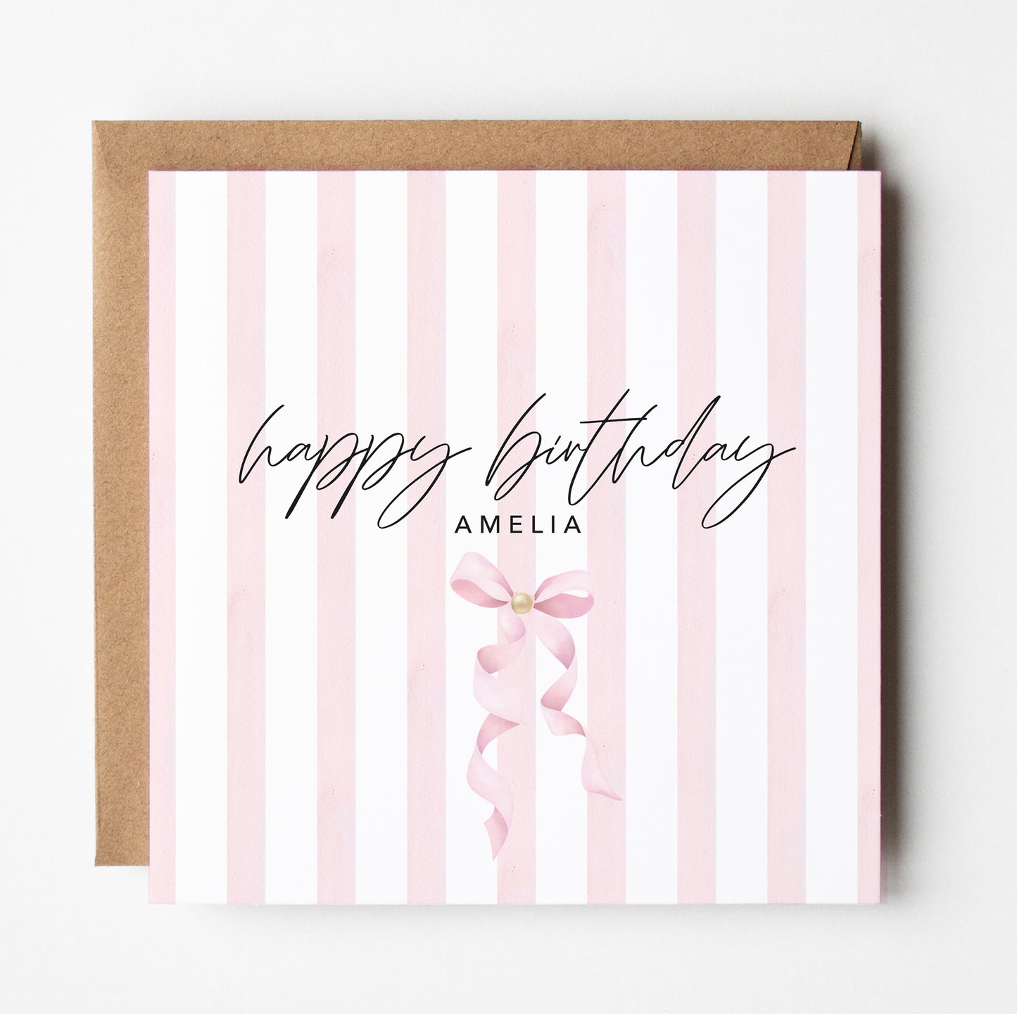 Personalised Pink Bow Birthday Card for Her | Custom Name Birthday Card