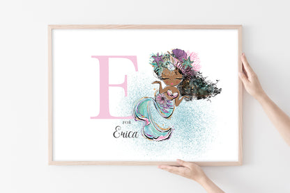 Pink haired baby mermaid | personalised baby prints