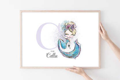 Pink haired baby mermaid | personalised baby prints