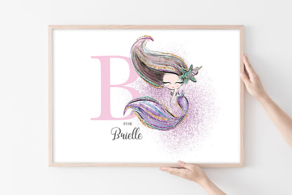 Pink haired baby mermaid | personalised baby prints
