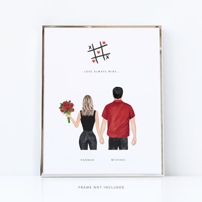 Noughts and crosses love always wins Valentine's Day printed gift