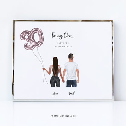Personalised 30th birthday couple in love picture
