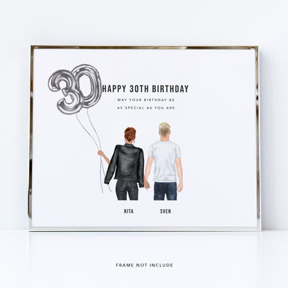 Personalised 30th birthday couple in love picture