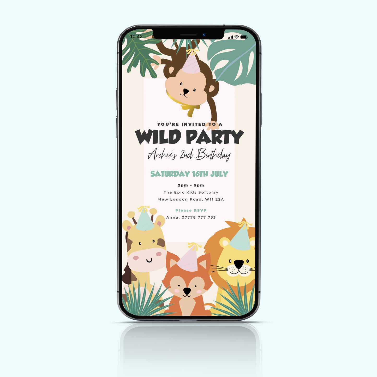 Safari themed kids mobile party invitation